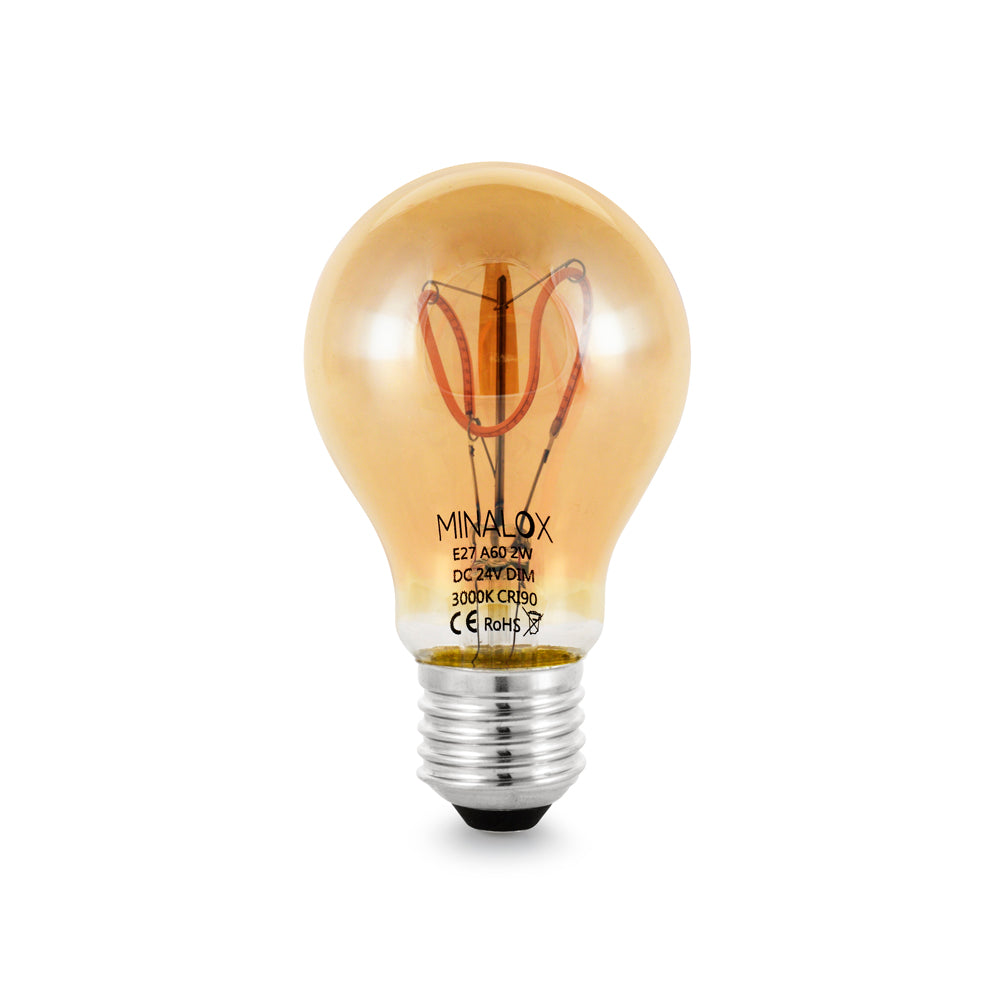 MINALOX LED BULB A60 E27 2W 24V WARM WHITE FILAMENT SMOKY GOLD