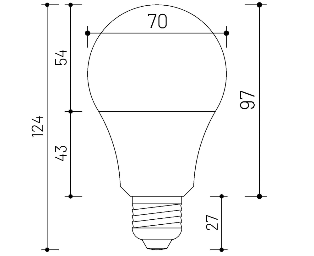 MINALOX_stmievatelna_LED_ziarovka_E27_A70_10W_3000K_matna_DC24V_smarthome_rozmery