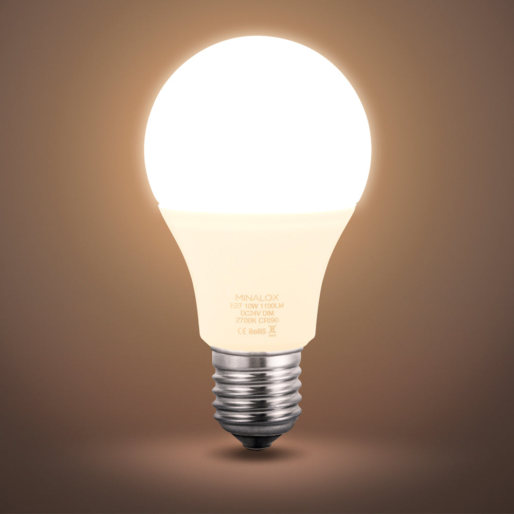 MINALOX_stmievatelna_LED_ziarovka_E27_A70_10W_3000K_matna_DC24V_smarthome_rozsvietena