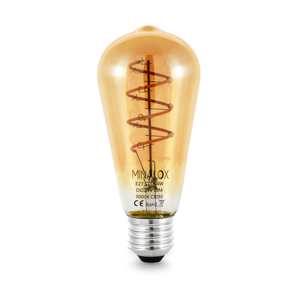 MINALOX LED BULB ST58 E27 4W 24V WARM WHITE FILAMENT SMOKY GOLD