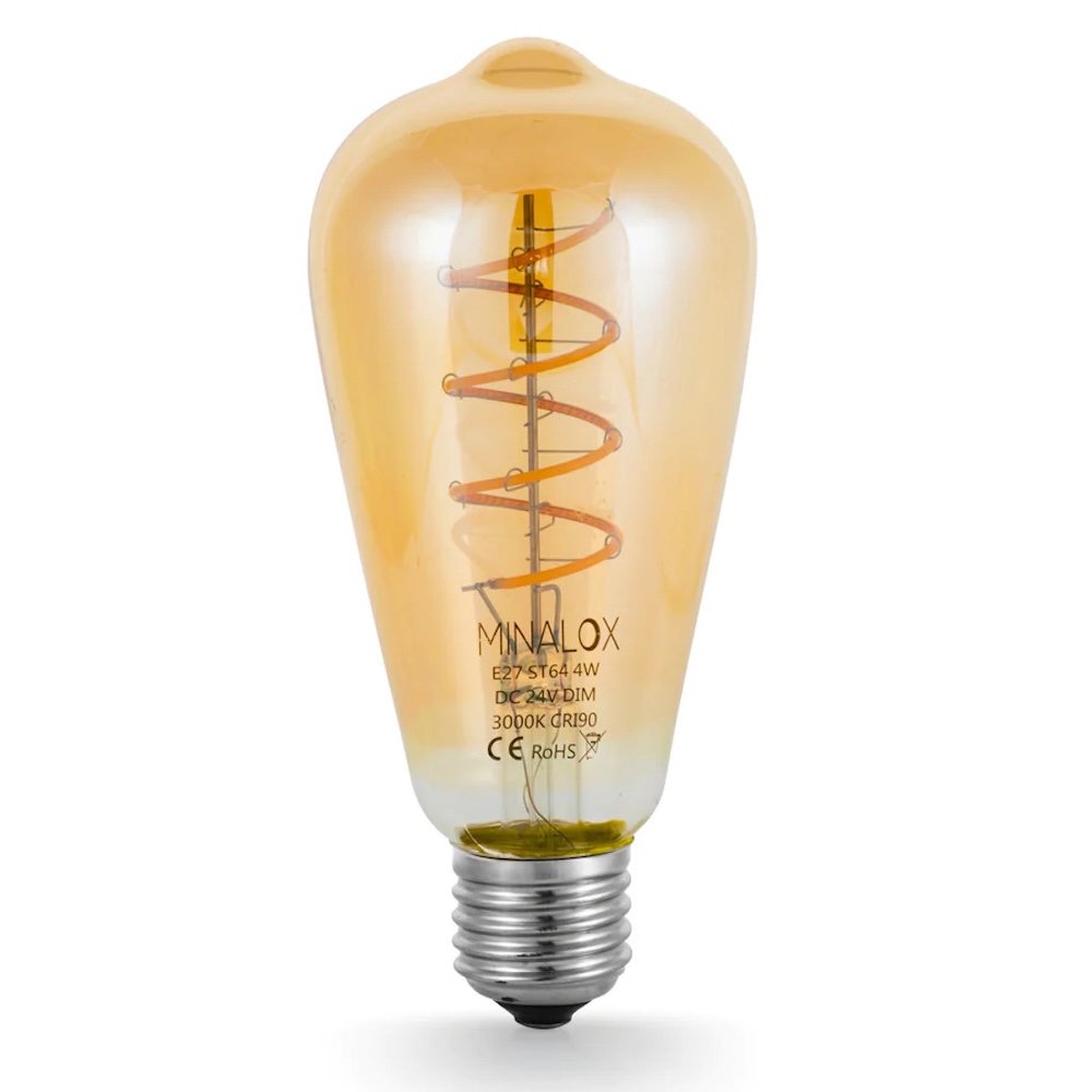 MINALOX LED BULB ST64 E27 2W 24V WARM WHITE FILAMENT SMOKY GOLD