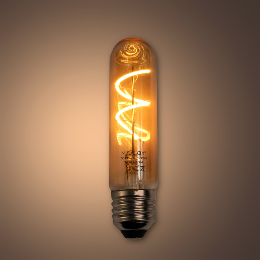MINALOX_stmievatelna_LED_ziarovka_E27_T30_2W_360D_zlata_DC24V_smarthome_rozsvietena