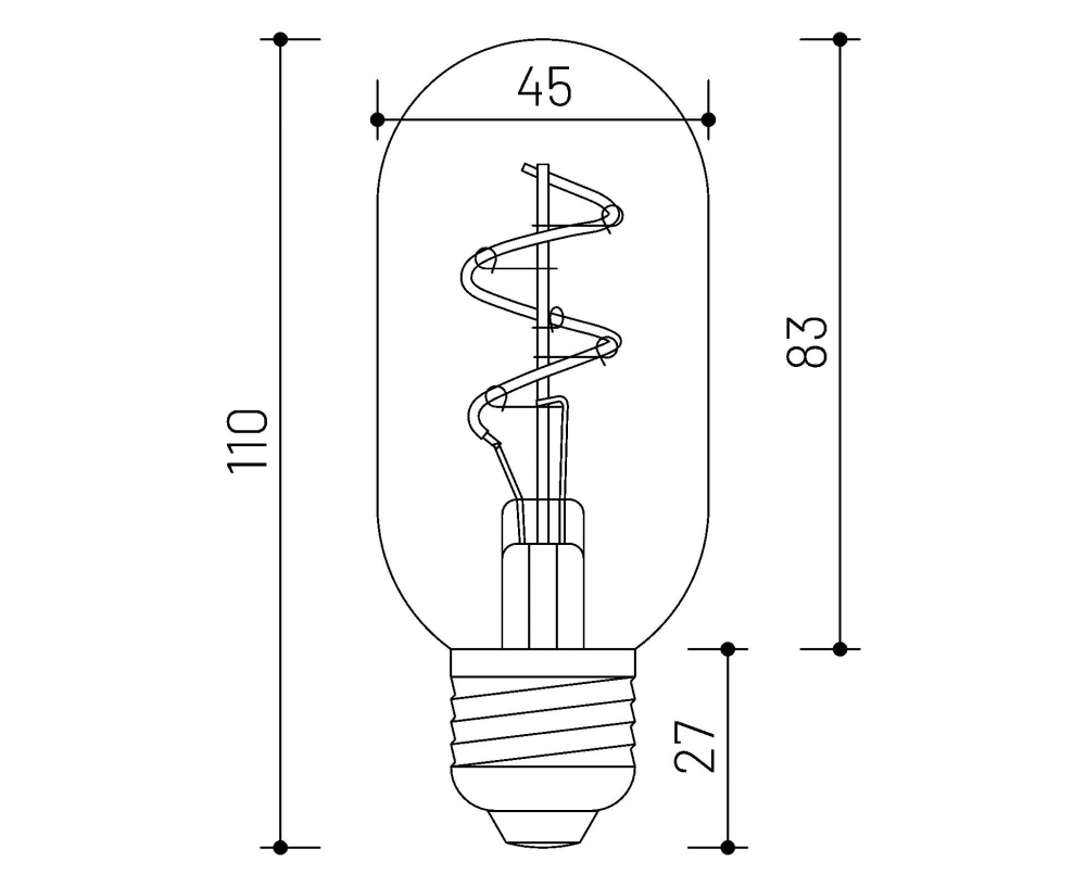 MINALOX_stmievatelna_LED_ziarovka_E27_T45_2W_360D_cira_DC24V_smarthome_rozmery
