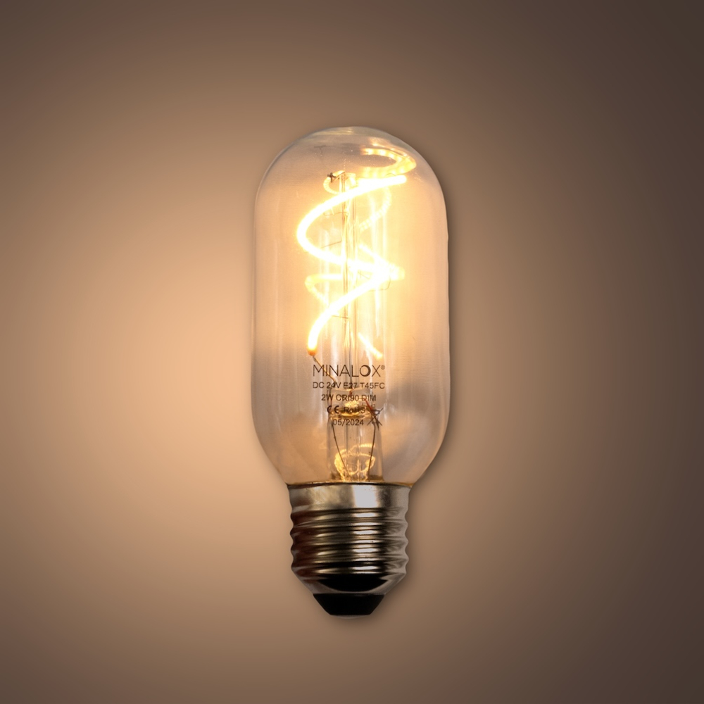 MINALOX_stmievatelna_LED_ziarovka_E27_T45_2W_360D_cira_DC24V_smarthome_rozsvietena