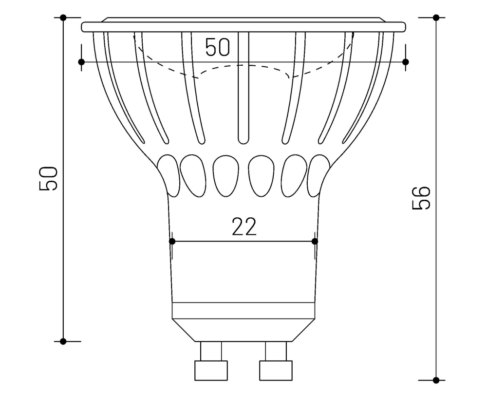 MINALOX_stmievatelna_LED_ziarovka_GU10_8W_1800K_36D_cierna_DC24V_smarthome_rozmery