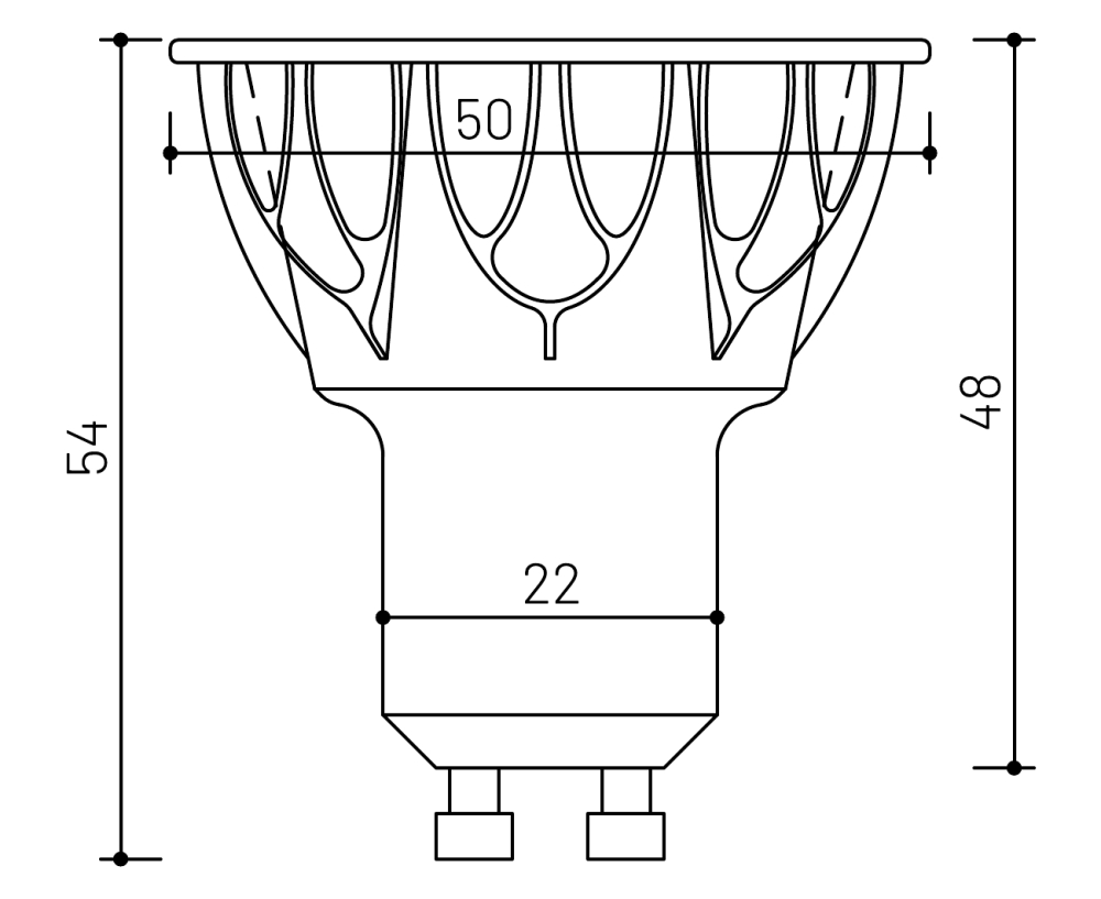 MINALOX_stmievatelna_LED_ziarovka_GU10_8W_4500K_10D_biela_230V_smarthome_rozmery